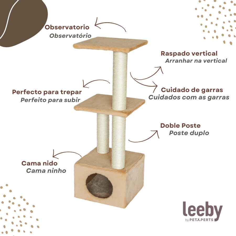 Leeby Colette DoubPost torre rascador con cama nido beige para gatos, , large indicador imagen numero 3