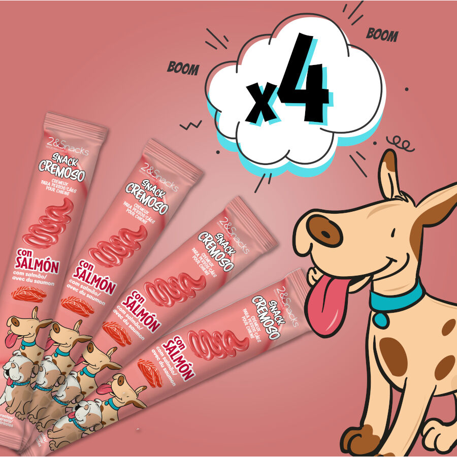4 sobres x 15 g 2&Snacks Snacks Cremosos con Salm&oacute;n para perros, , large indicador imagen numero 2