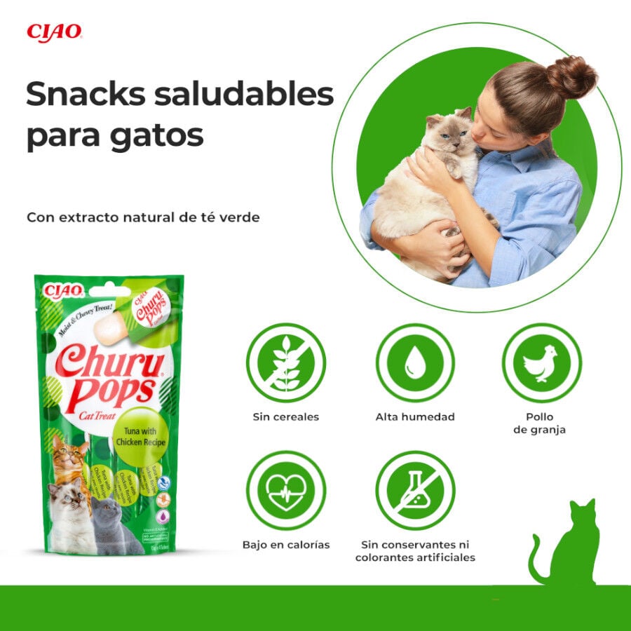 4 sobres x 15 g Churu Palitos Pops de At&uacute;n y Pollo para gatos, , large indicador imagen numero 2