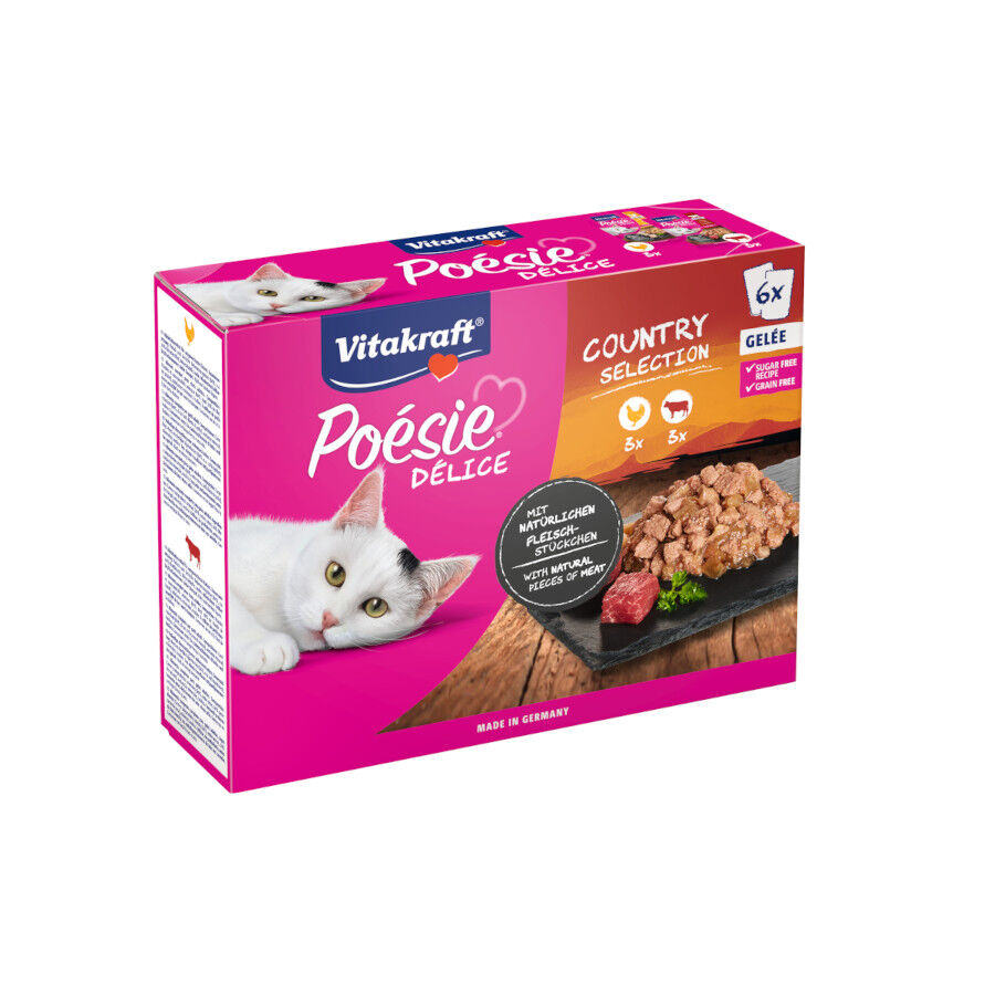 6 sobres x 85 g Vitakraft Po&eacute;sie Delice plus Pollo y Ternera Sobre en Salsa para gatos, , large indicador imagen numero 1