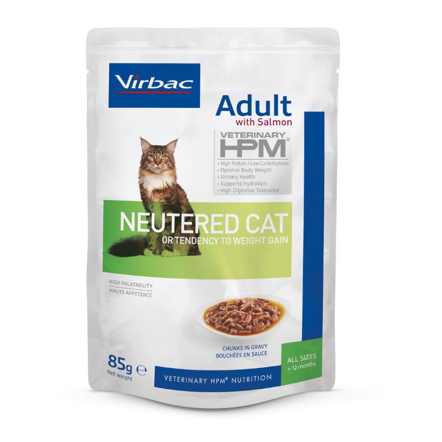 12 sobres x 85 g Virbac Adult HPM Neutered Salm&oacute;n Sobre en Salsa para gatos, , large indicador imagen numero 2