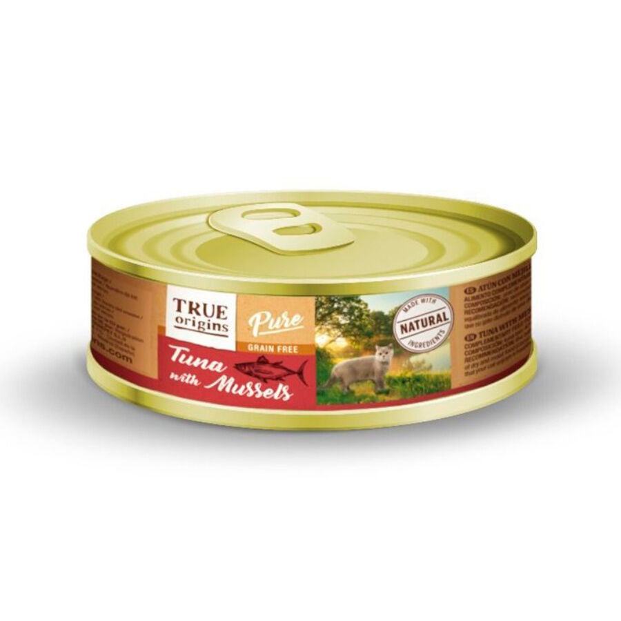 85 g True Origins Pure Adult At&uacute;n y Mejillones lata para gatos, , large indicador imagen numero 1