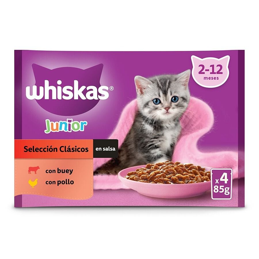 4 sobres x 85 g Whiskas Carnes en Salsa en Bolsita para Gatitos, , large indicador imagen numero 1