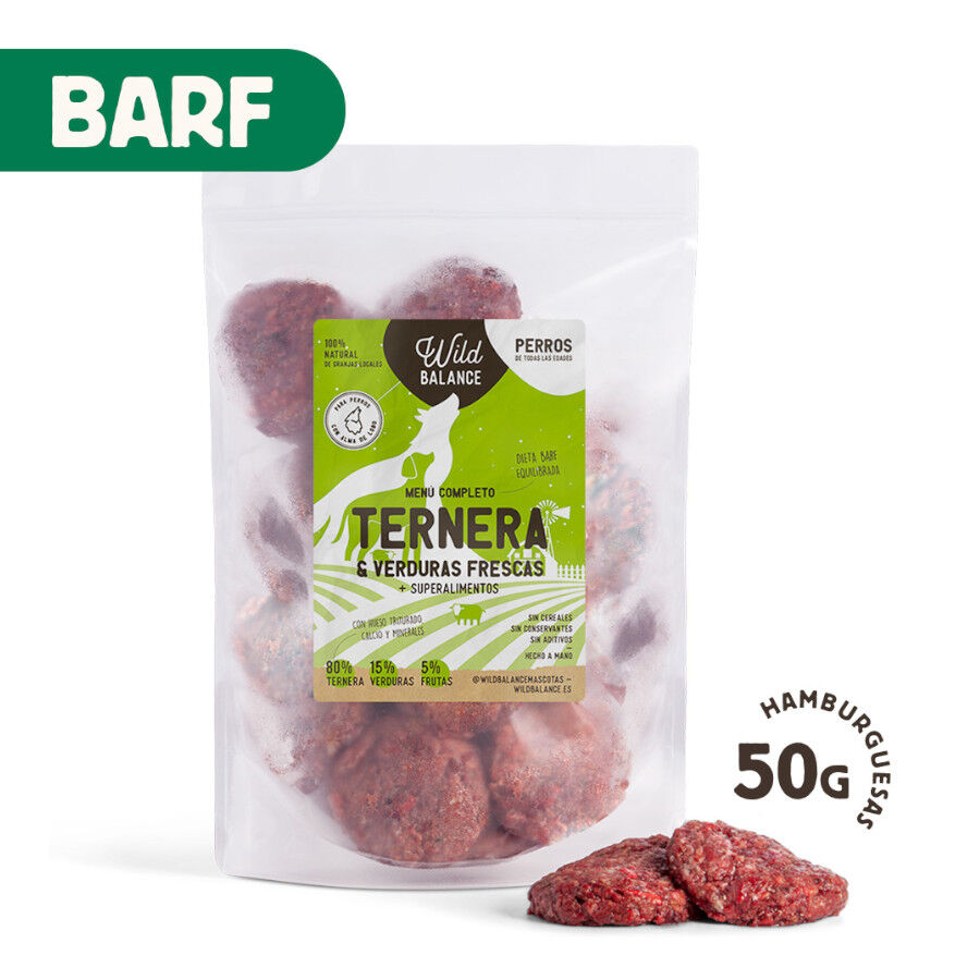 1 kg Wild Balance Barf Men&uacute; ternera y verduras comida congelada para perros, , large Imagen numero 2