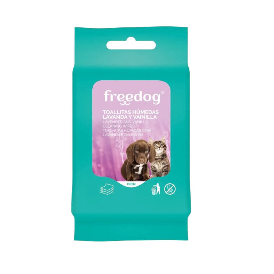 Freedog Toallitas H&uacute;medas con Lavanda y Vainilla para perros y gatos