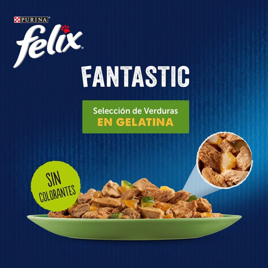 4 sobres x 85 g Felix Fantastic Selecci&oacute;n de Verduras sobres en gelatina para gatos, , large indicador imagen numero 2