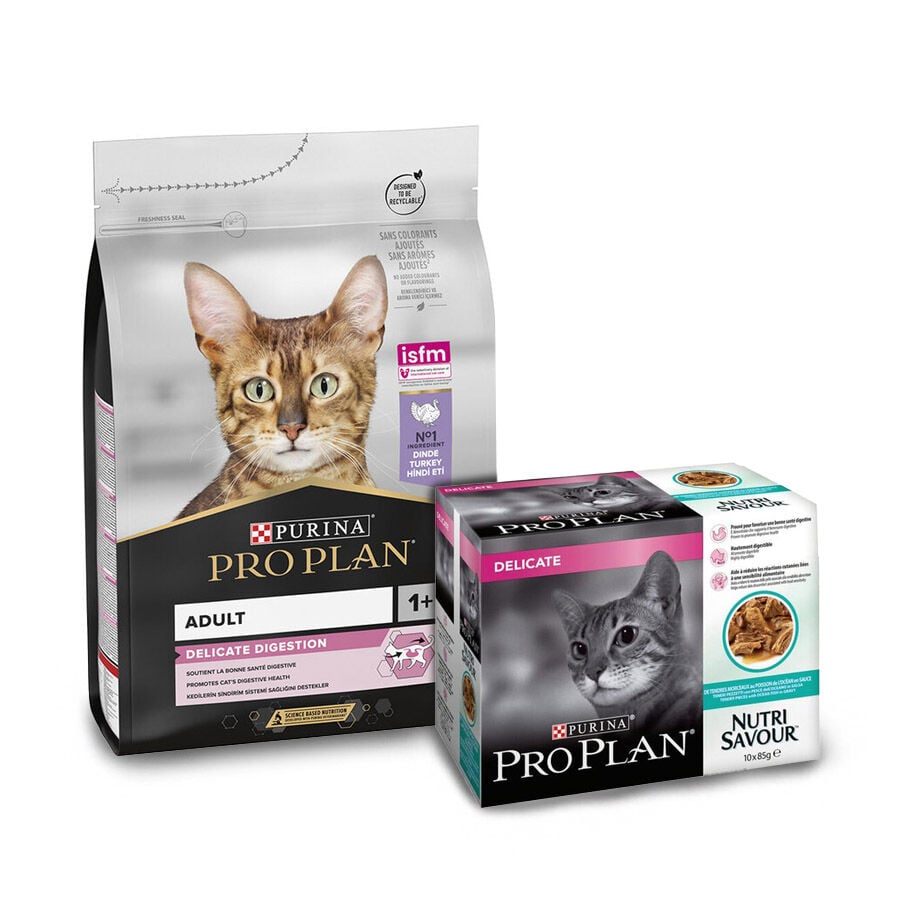 3 kg + 10 sobres x 85 g Pack Comida Gato Delicate Digestion Pro Plan, , large Imagen numero 1