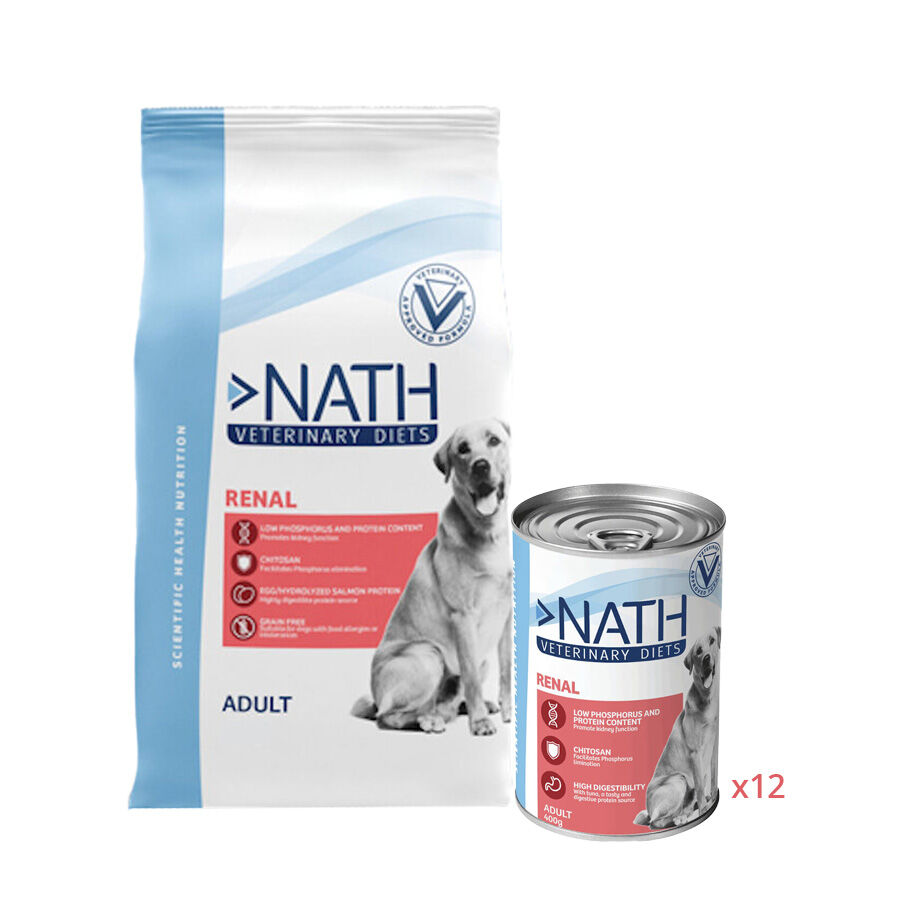 12 kg + 12 latas x 400 g Pack Nath Renal - pienso y comida h&uacute;meda para perro &iexcl;Pack ahorro!, , large Imagen numero 1