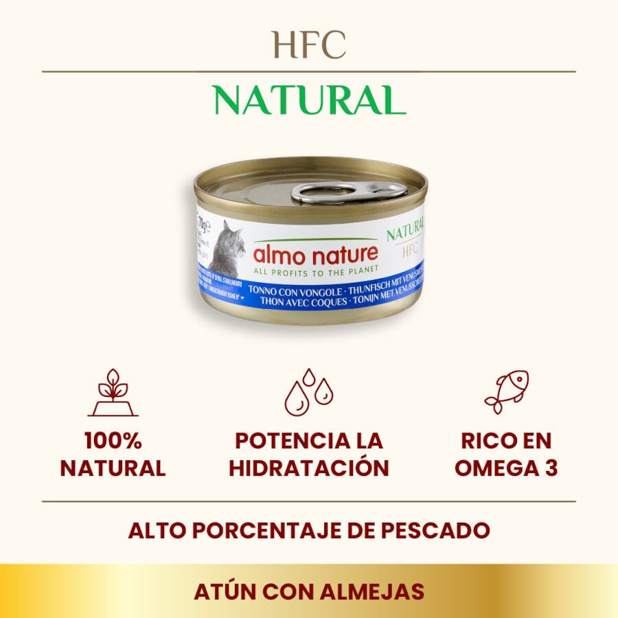 70 g Almo Nature HFC Natural At&uacute;n y Almejas lata para gatos , , large indicador imagen numero 2