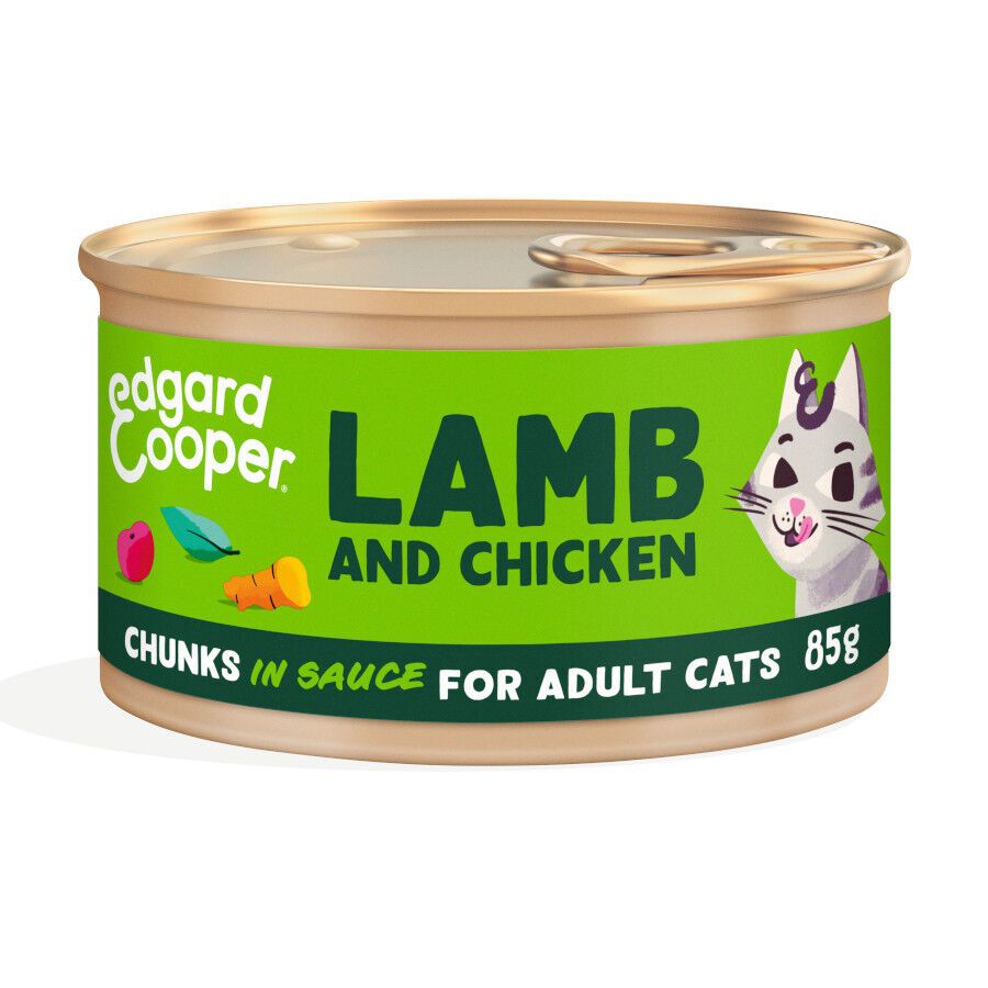 85 g Edgard & Cooper Adult Trocitos de Cordero y Pollo en Salsa lata para gatos, , large Imagen numero 1