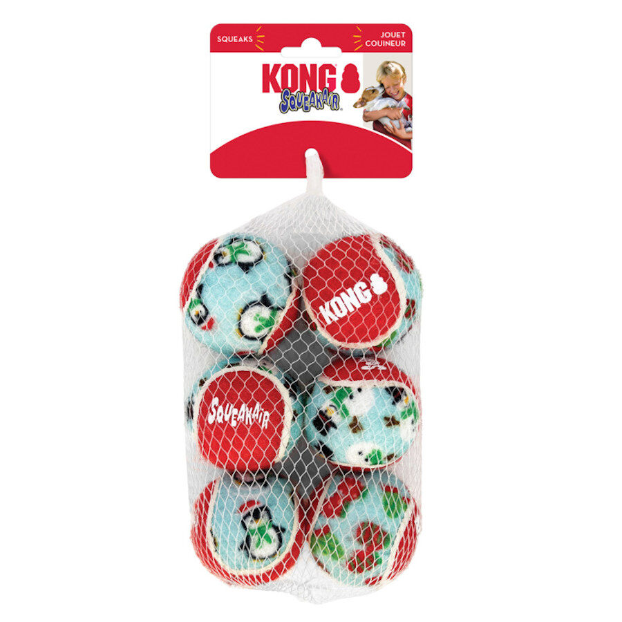 Kong Holiday Squeakair Pelota de tenis para perros &ndash; pack 6, , large indicador imagen numero 2