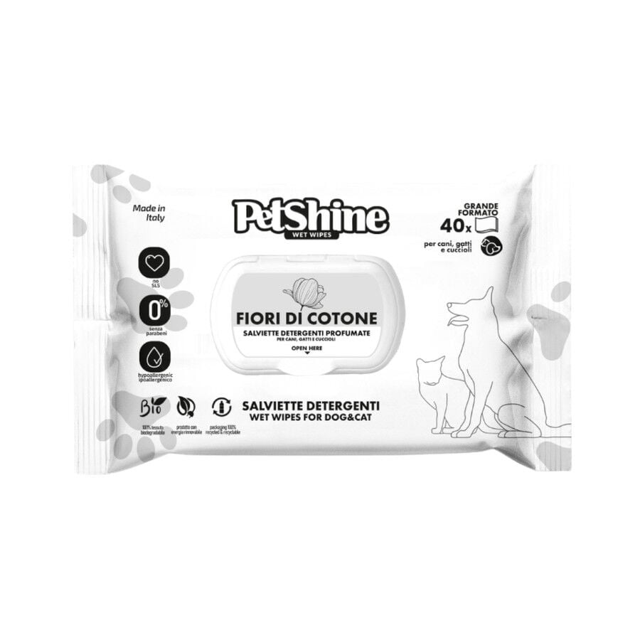 Petshine Toallitas h&uacute;medas Flor de algod&oacute;n para perros y gatos