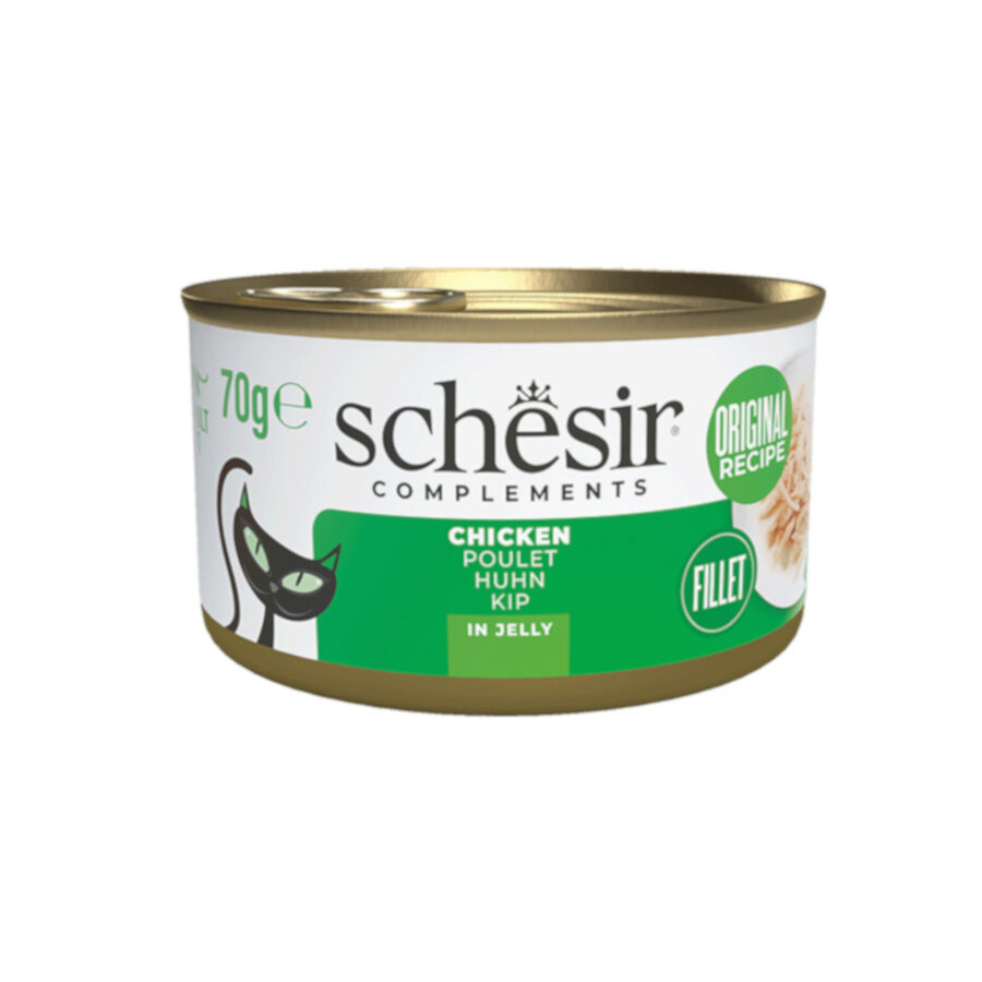 Schesir Filetes de Pollo con Jam&oacute;n en Gelatina lata para gatos