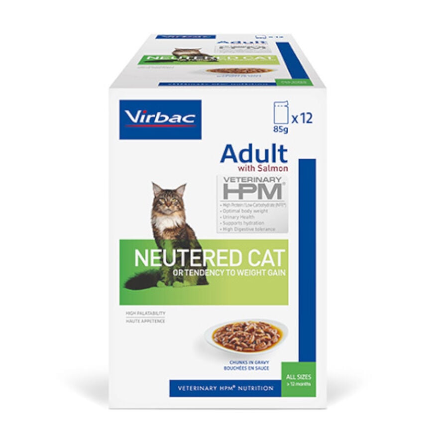12 sobres x 85 g Virbac Adult HPM Neutered Salm&oacute;n Sobre en Salsa para gatos, , large Imagen numero 1