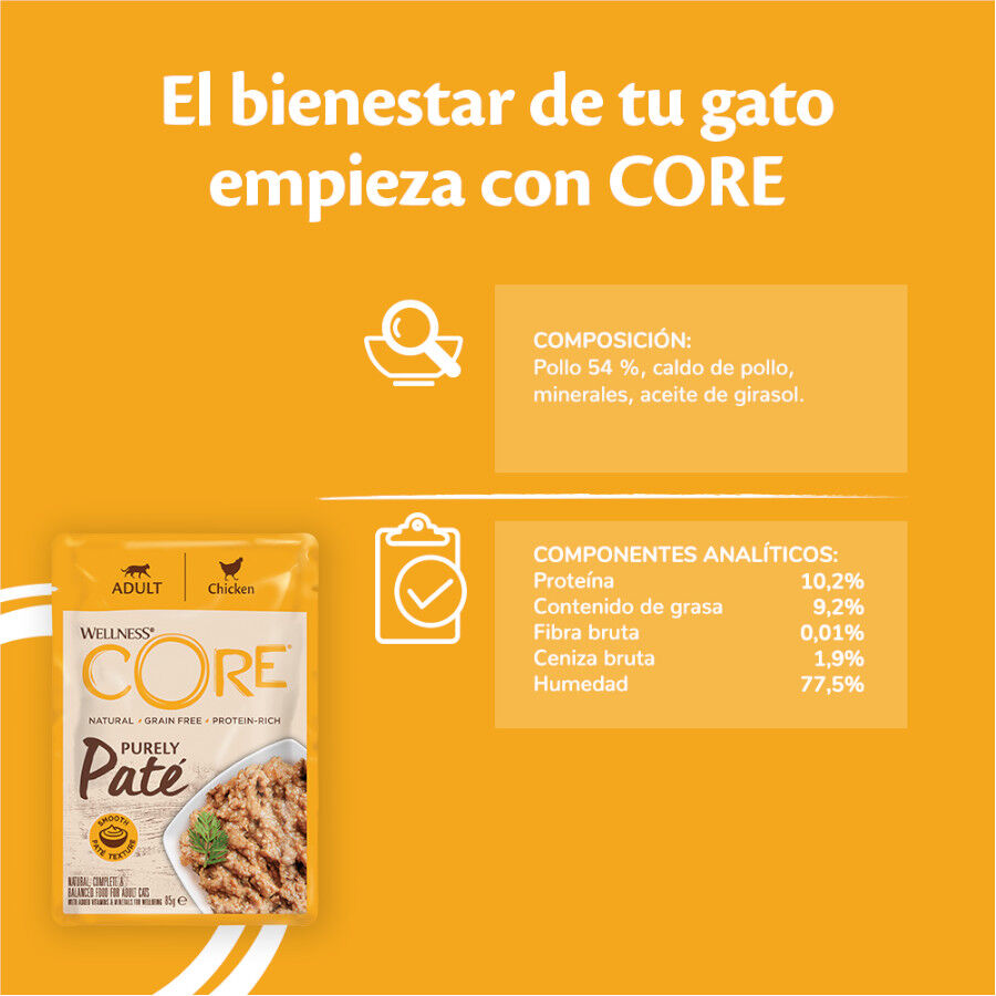 85 g Wellness Core Adult Purely Pollo en Pat&eacute; Sobre para gatos, , large indicador imagen numero 5
