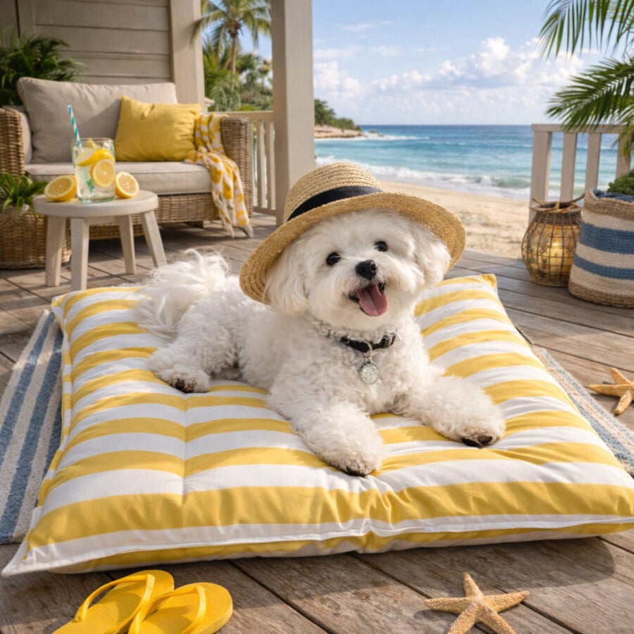 Summer Vibes Cama Rectangular Refrescante Amarilla para perros, , large indicador imagen numero 1