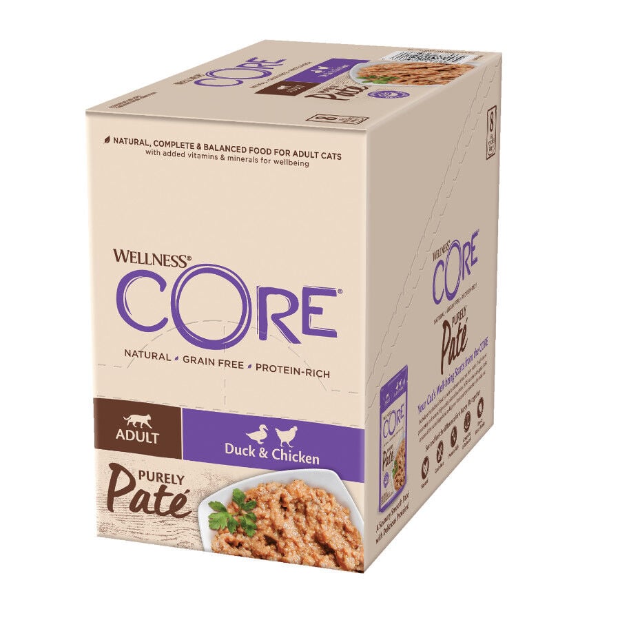 Wellness Core Adult Purely Pato y Pollo en Pat&eacute; sobre para gatos