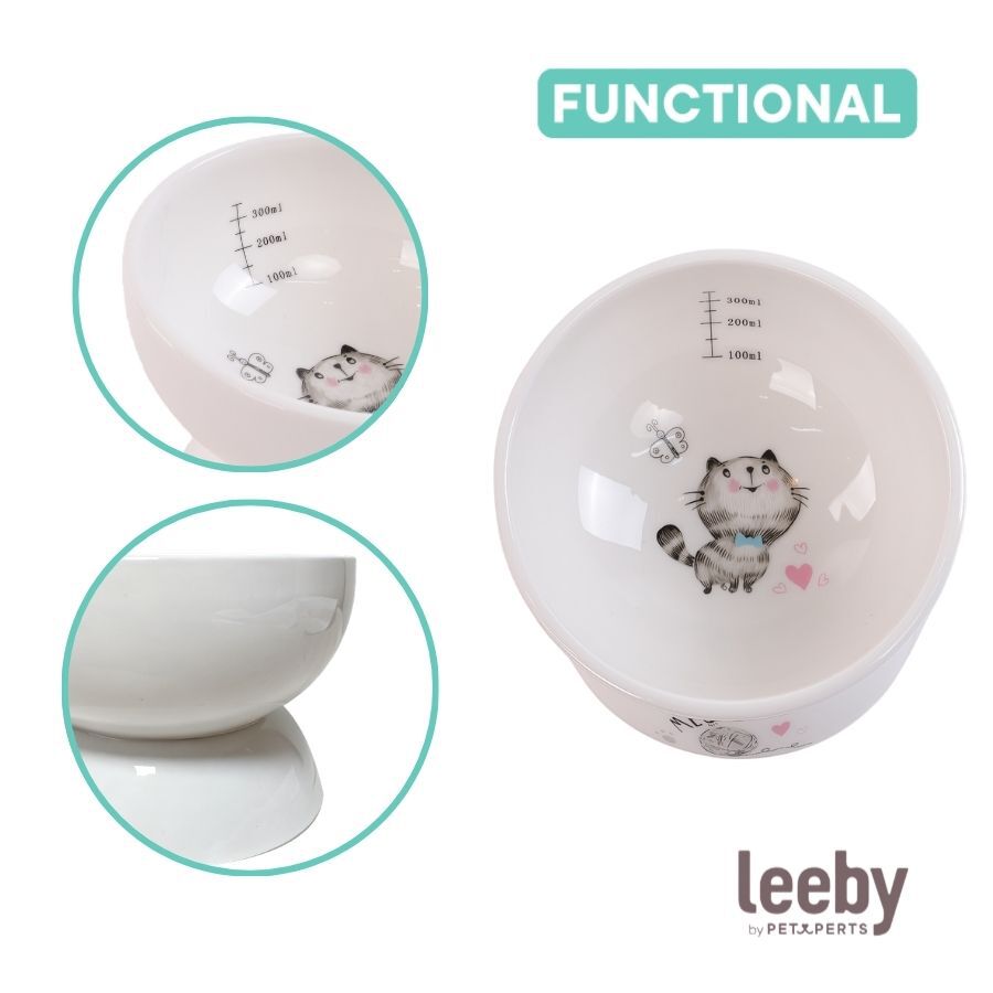 Leeby Comedero Elevado de Cer&aacute;mica Blanco para gatos, , large indicador imagen numero 3
