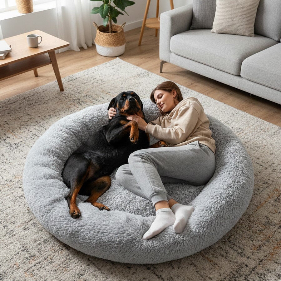 Leeby Cama Donut Anti Estr&eacute;s XXL Gris para personas y perros, , large indicador imagen numero 3