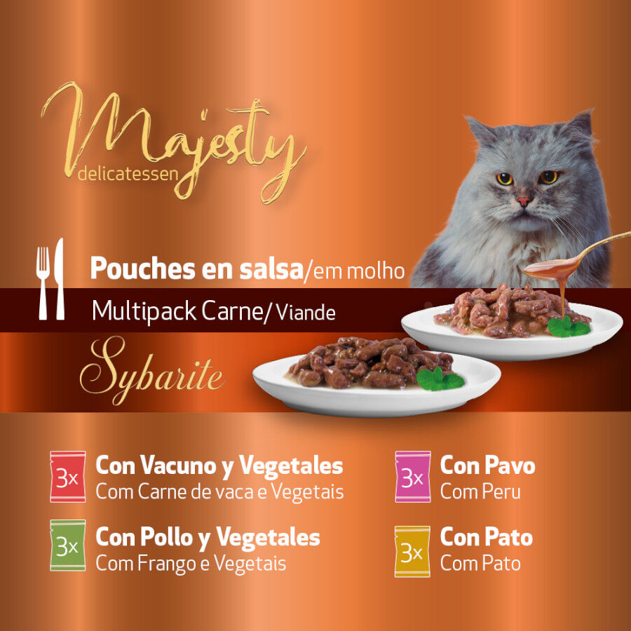 12 sobres x 100 g  Majesty Multipack Sobres Salsa Carne en Salsa para gatos, , large Imagen numero 3