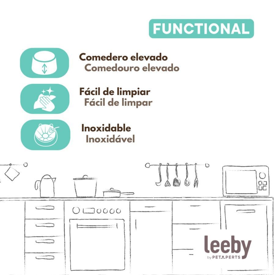 Leeby Comedero Elevado Acero y Pl&aacute;stico Azul para gatos, , large indicador imagen numero 5