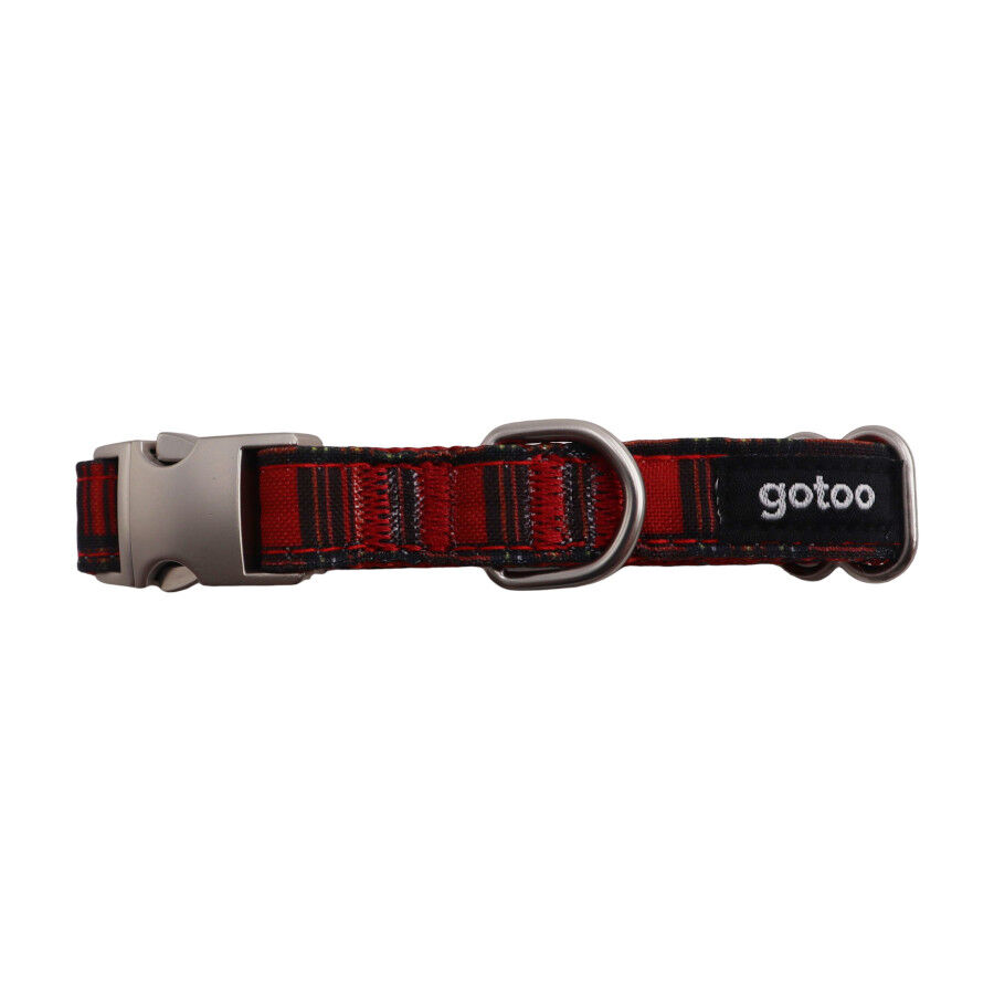 Gotoo Collar estampado tart&aacute;n rojo para perros, , large Imagen numero 1
