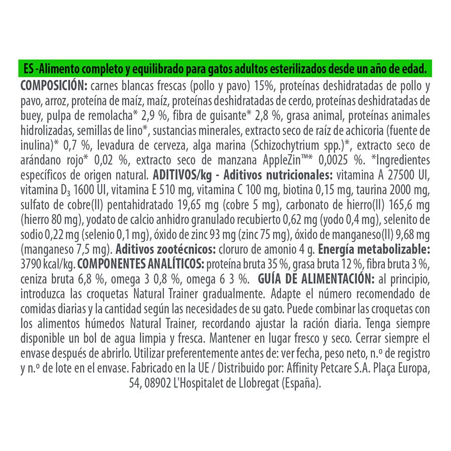 3 kg Natural Trainer Sterilised pienso para gatos, , large Imagen numero 3