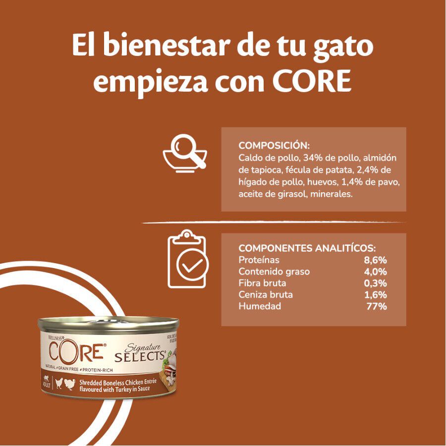 79 g Wellness Core Shredded pollo y pavo lata para gatos, , large Imagen numero 4