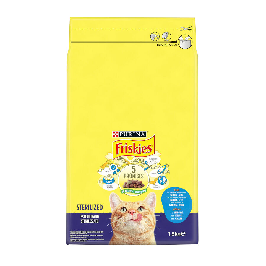1.5 kg Purina Friskies Sterilized Pienso para gatos con salm&oacute;n, at&uacute;n y verduras, , large indicador imagen numero 3