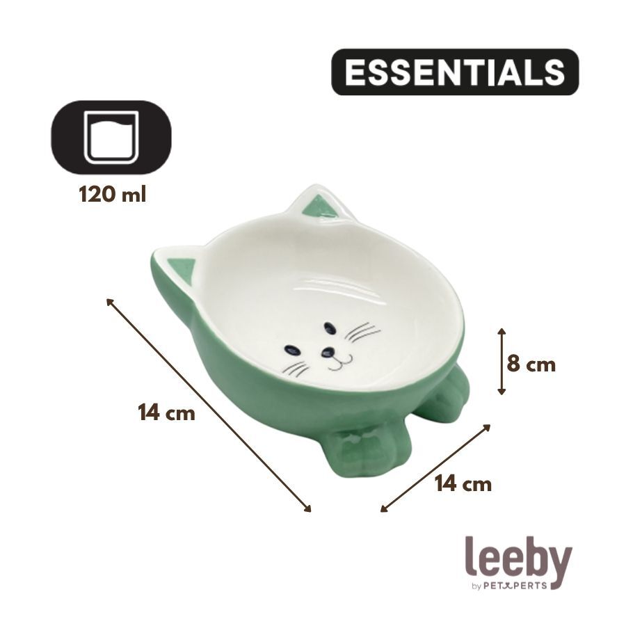 Leeby Comedero de Cer&aacute;mica Blanco y Verde con Orejitas para gatos, , large indicador imagen numero 4