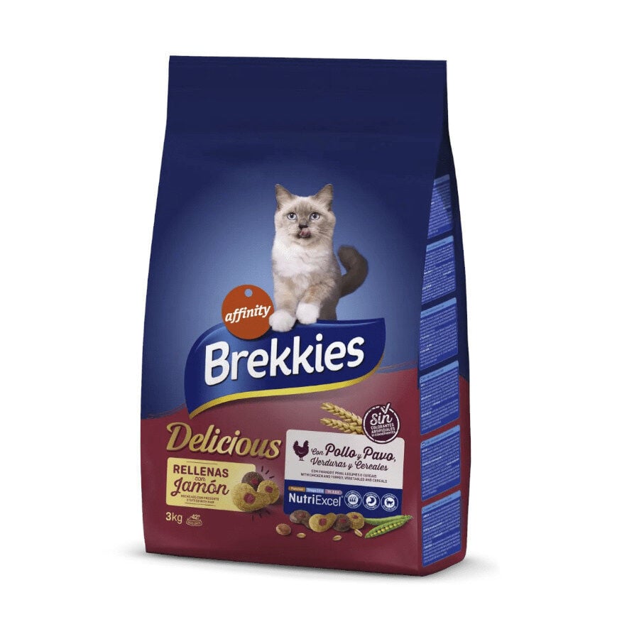 3 kg Brekkies Delicious Pollo y Pavo pienso para gatos, , large Imagen numero 1