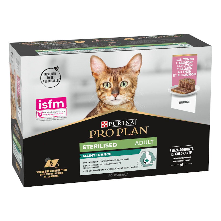 12 latas x 85 g Pro Plan Adult Sterilised Maintenance Salm&oacute;n y At&uacute;n lata para gatos, , large indicador imagen numero 1