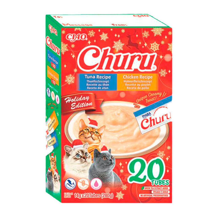 20 sobres x 14 g Churu Caja Navidad Pollo y At&uacute;n Snack L&iacute;quido para gatos, , large Imagen numero 1