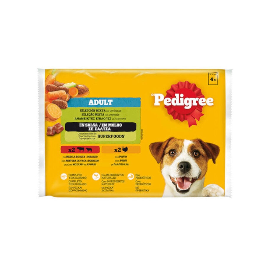 4 sobres x 100 g Pedigree Adulto Selecci&oacute;n de Carnes Sobre en Salsa para perros, , large Imagen numero 1