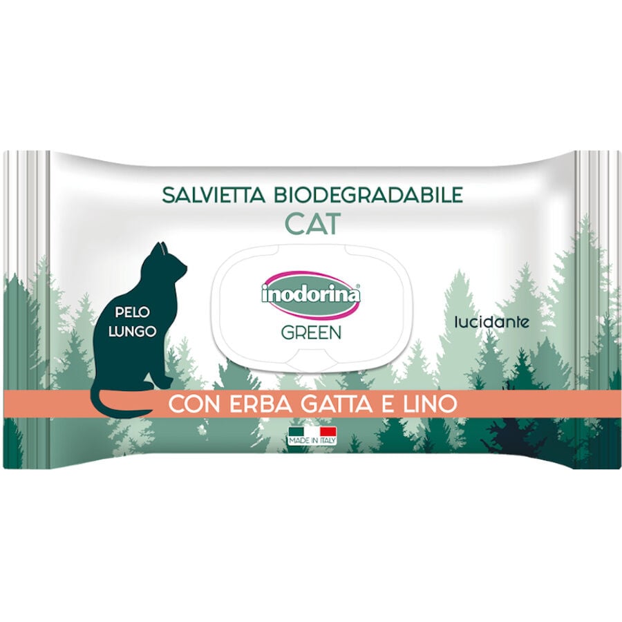 Inodorina Green Toallitas H&uacute;medas para gatos de pelo largo