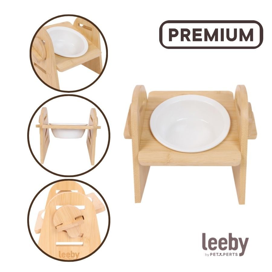 Leeby Comedero Elevado de Madera y Cer&aacute;mica para perros y gatos, , large Imagen numero 3