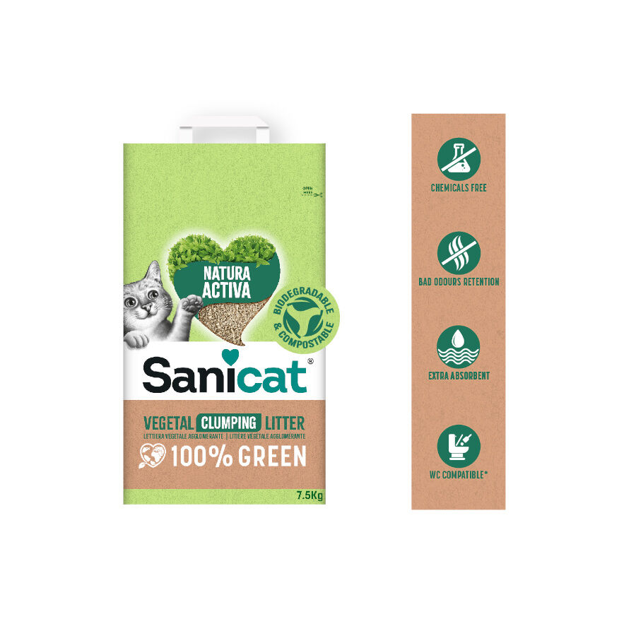 5 kg Sanicat Natura Activa 100% Green Arena Vegetal para gatos, , large indicador imagen numero 3