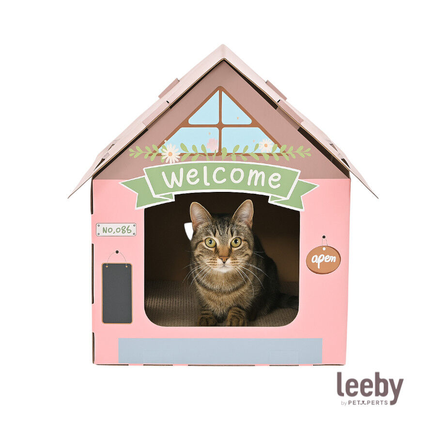 Leeby Hattie casita rascador de cart&oacute;n rosa para gatos