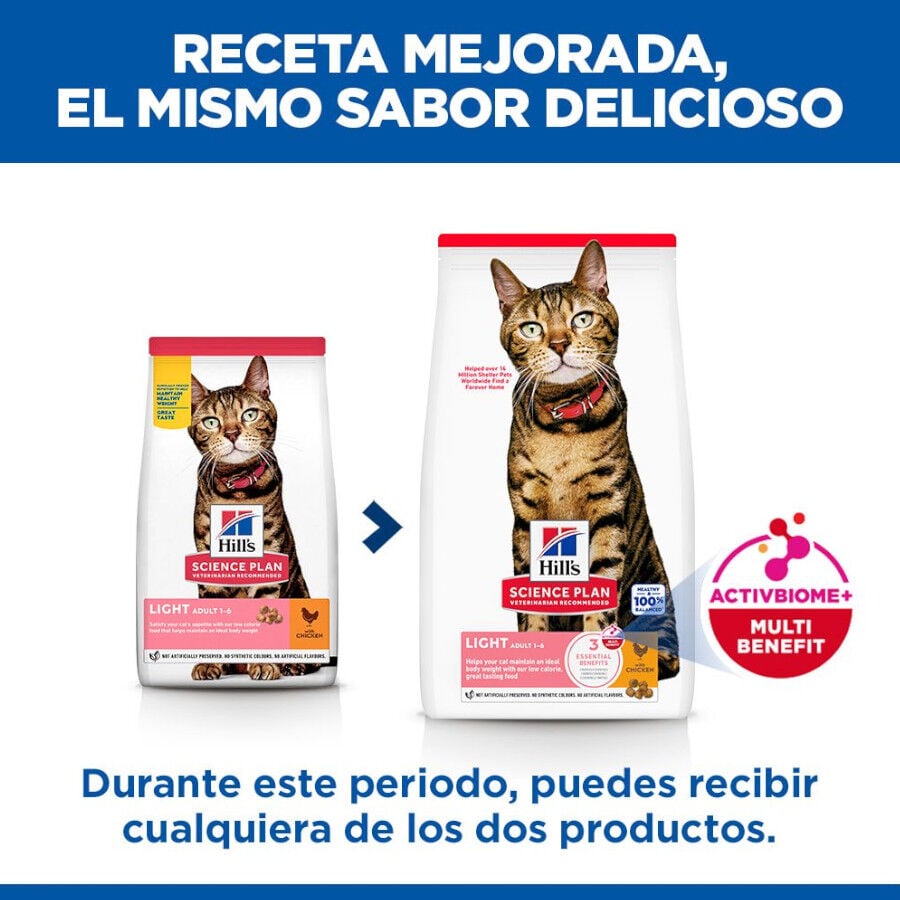 10 kg Hill's Science Plan Light Adult Pollo pienso para gatos, , large indicador imagen numero 3
