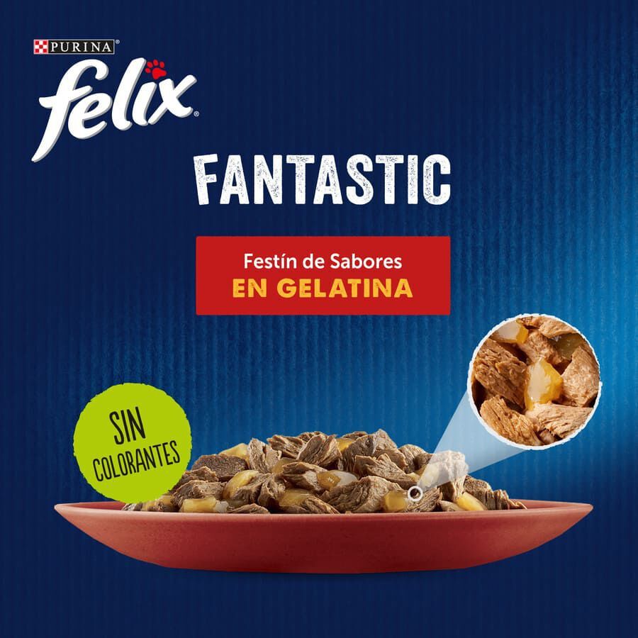 24 sobres x 85 g Felix Fantastic Carne en Gelatina sobre para gatos, , large indicador imagen numero 2