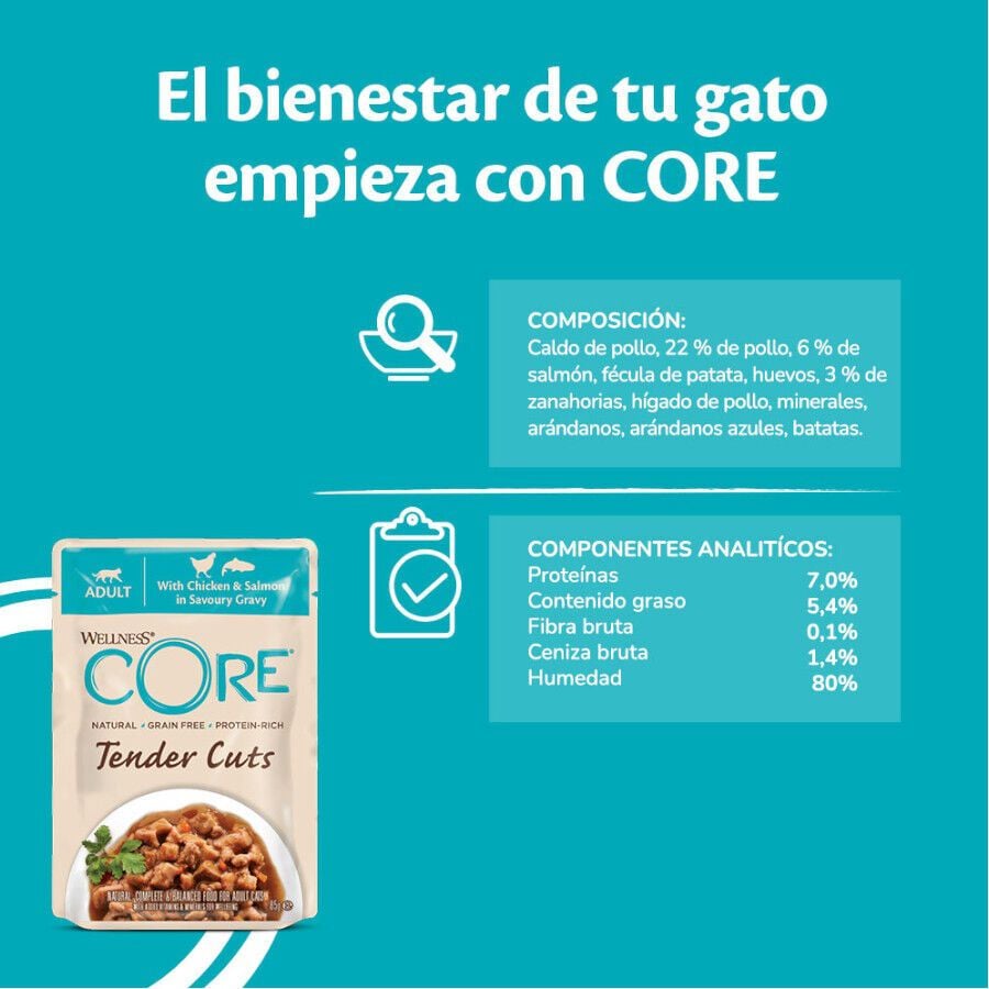 85 g Wellness Core Tender Cuts pollo y salm&oacute;n sobre en salsa para gatos, , large indicador imagen numero 4