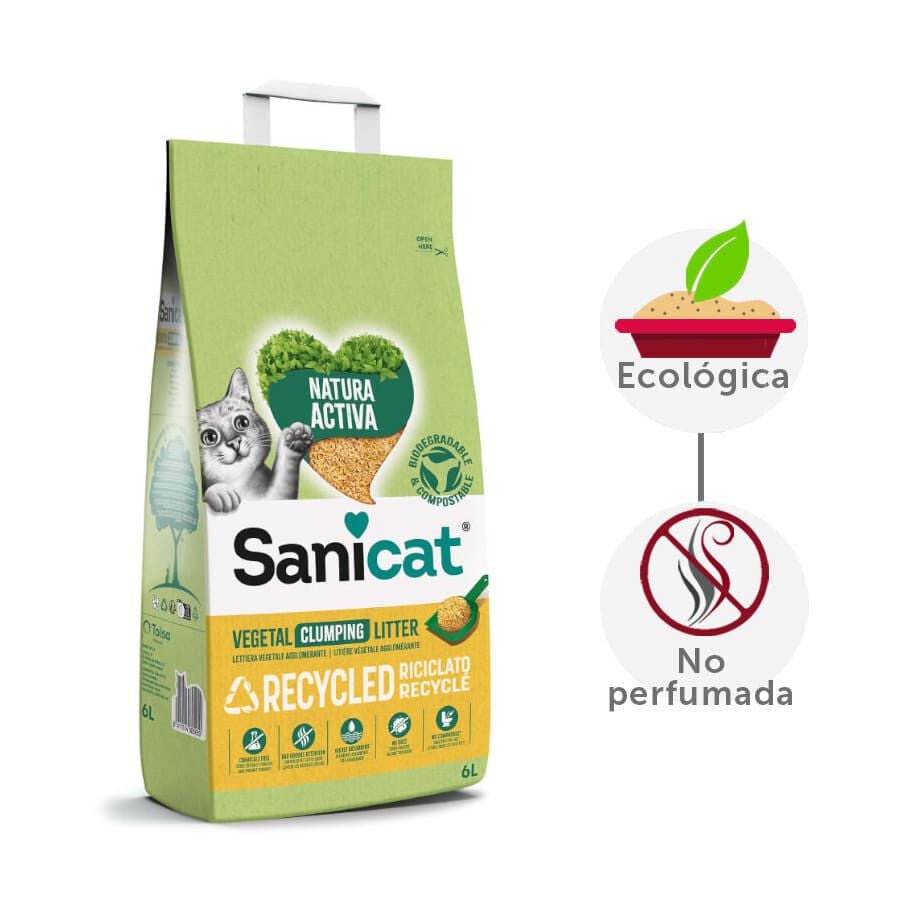 10 L Sanicat Natura Activa Recycled Arena para gatos, , large indicador imagen numero 2