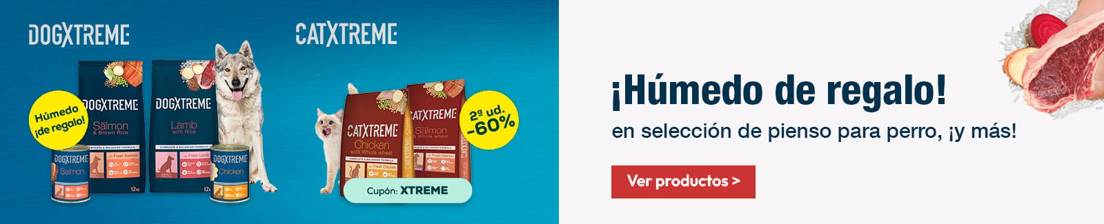 Dogxtreme: H&uacute;medo de regalo con selecci&oacute;n de pienso 12 kg, y Catxtreme:  -60% en la 2&ordf; unidad en pienso 2,5 kg